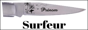 Couteau gravé - dessin Surfeur